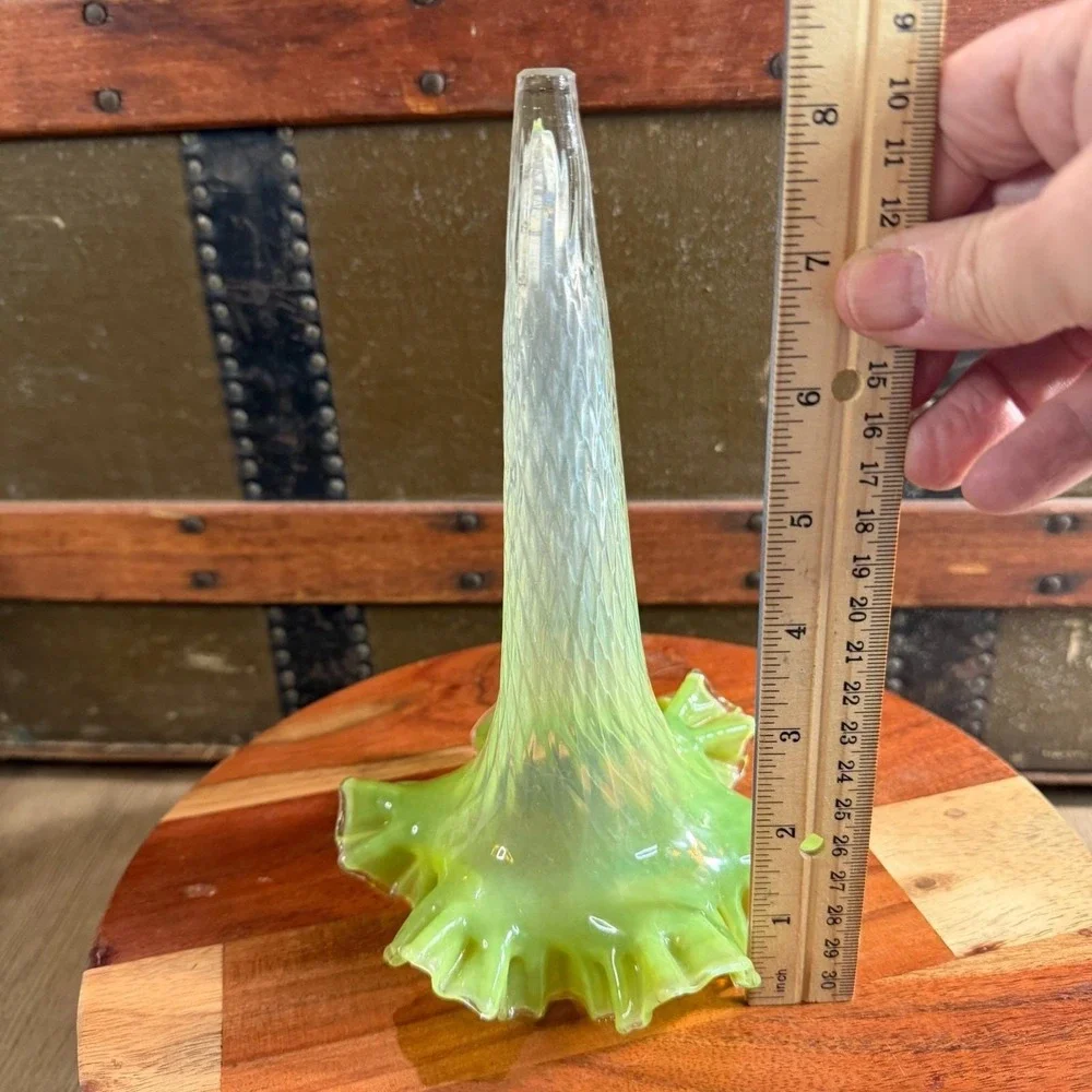 Antique Victorian Epergne Horn‎ Flower Replacement Green Opalescent Glass Vase